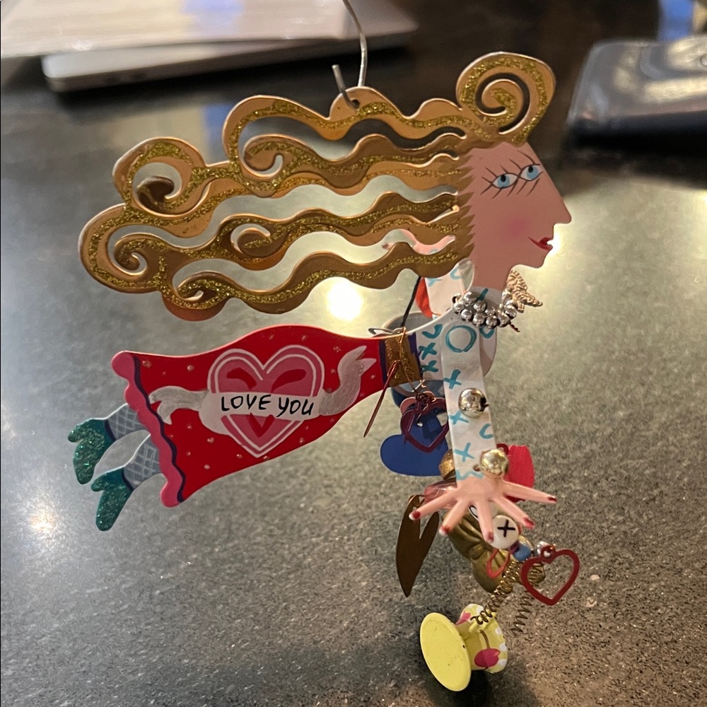 Karen Rossi for Silverstry hand painted glitter Valentine ornament XO